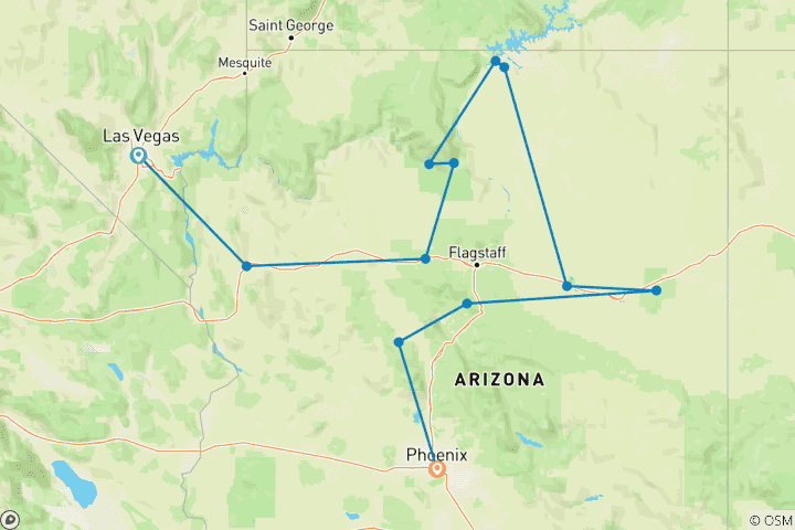 Carte du circuit De Vegas à Phoenix et au Grand Canyon - 8 jours
