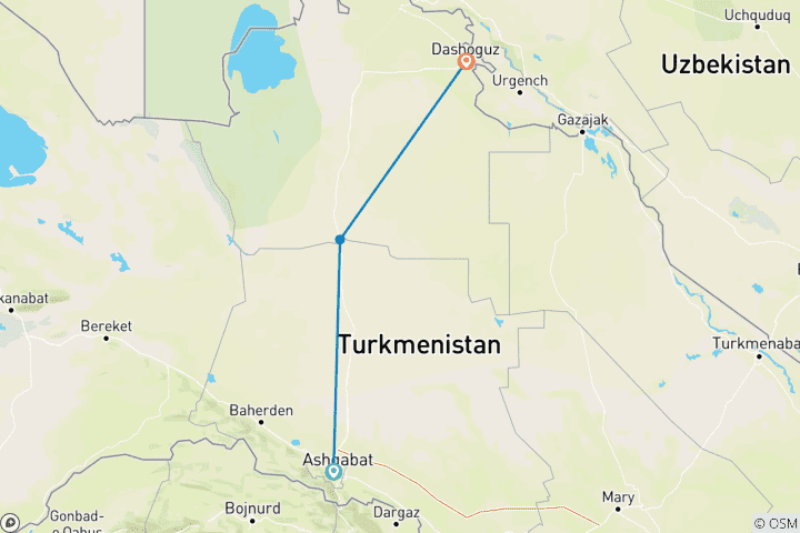 Carte du circuit Visite de l'enfer au Turkménistan - Circuit privé