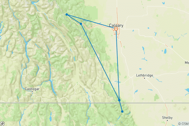 Carte du circuit Rocheuses canadiennes et parc national des Glaciers (2026)
