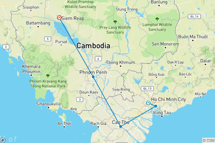 Carte du circuit Cycle Ho Chi Minh - Angkor Wat