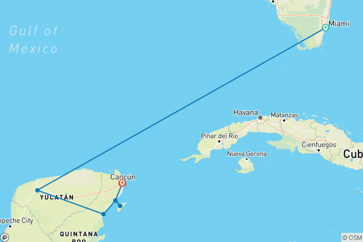Carte du circuit Miami & Mexique : le mysticisme maya rencontre l'île de Cozumel
