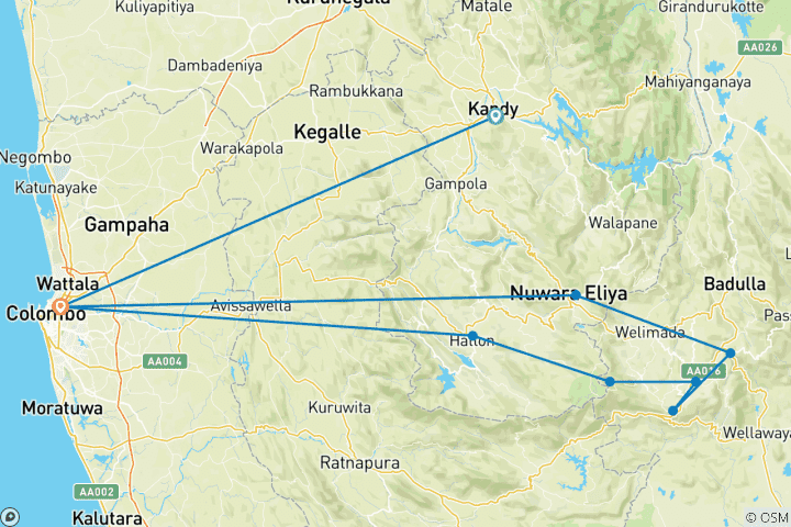 Carte du circuit Randonnée sur le sentier Pekoe au Sri Lanka