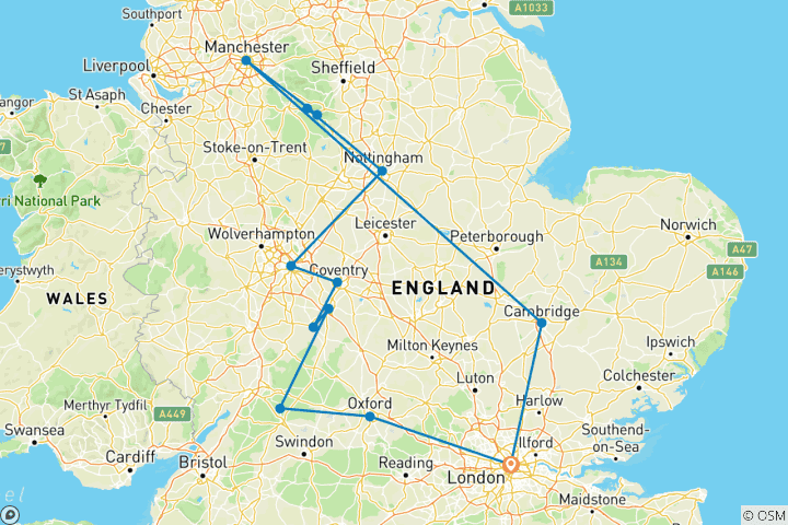 Carte du circuit Aventure anglaise (11 jours)