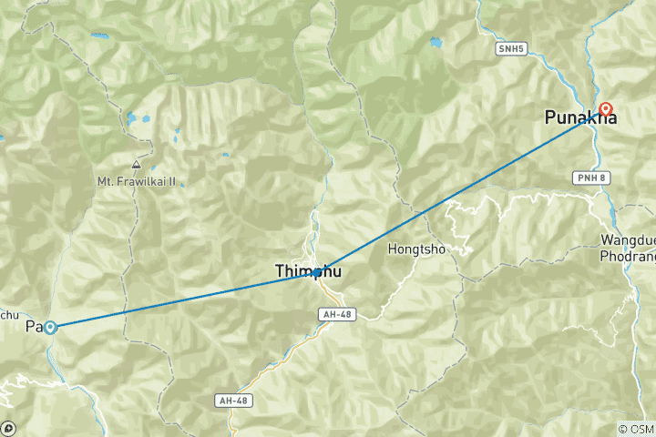 Carte du circuit Circuit de 6 jours au Bhoutan : Découverte de Thimphu, Punakha et Paro