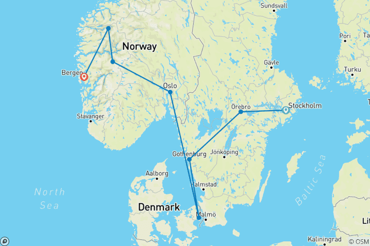 Carte du circuit Scandinavie spectaculaire (de Stockholm à Bergen) (2026)