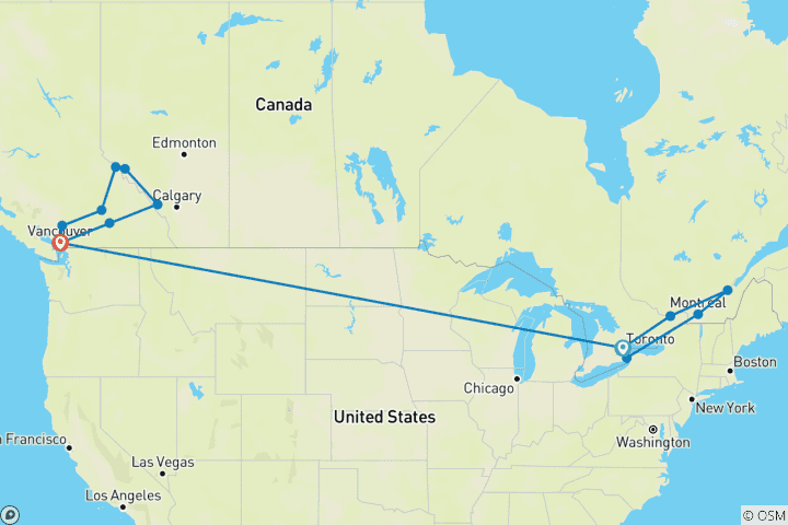 Carte du circuit Ultimate Canada (Taxes aériennes et surtaxe intra-tour Ultimate Canada)