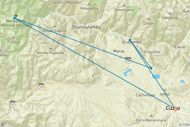 Carte du circuit 6 jours de lune de miel et cérémonie andine à Cusco