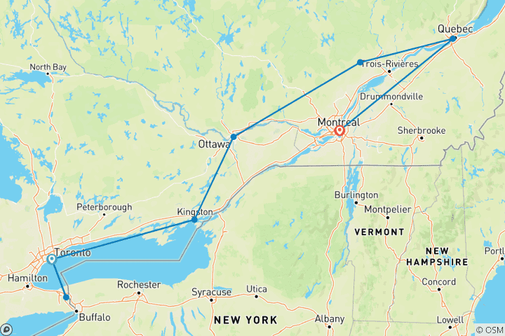 Carte du circuit L'Est du Canada aux multiples facettes