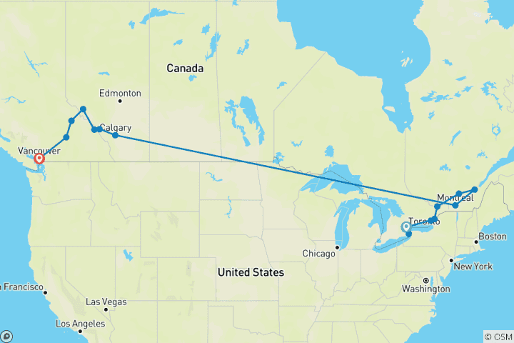 Carte du circuit Le Grand Voyage au Canada