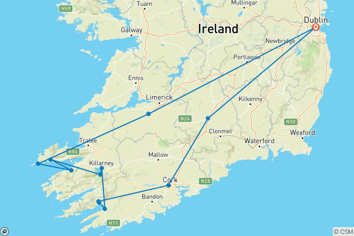 Carte du circuit Irlande - Marche et randonnée : De Cork à Kerry - 9 jours/8 nuits