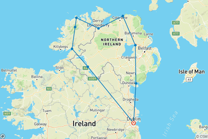 Carte du circuit Irlande - Marche et randonnée : La côte nord - 9 jours/8 nuits