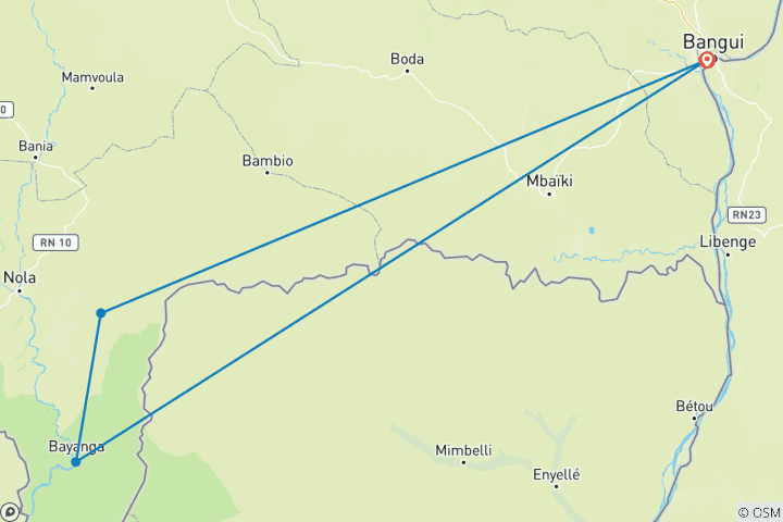 Map of Dzanga-Sangha Wildlife Safari – 7 Days / 6 Nights