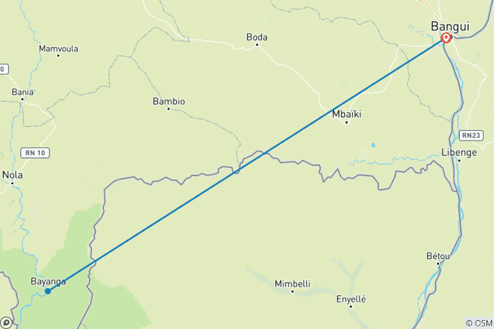 Map of Sangha River Expedition – 5 Days / 4 Nights