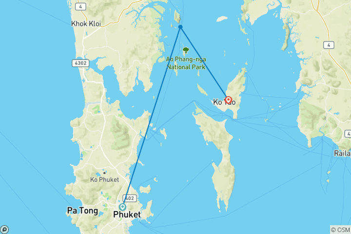 Map of Andaman Harmony Phuket to Koh Yao Noi Journey 6 Days - Private Tour