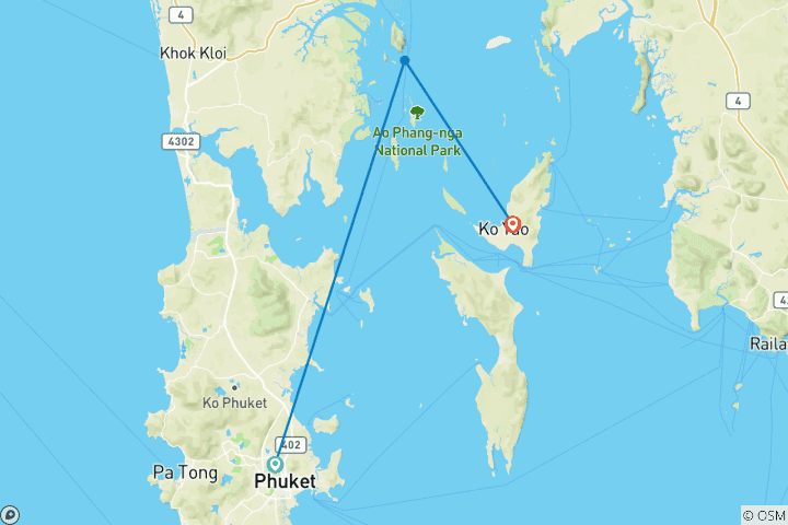 Map of Andaman Harmony Phuket to Koh Yao Noi Journey 6 Days - Private Tour