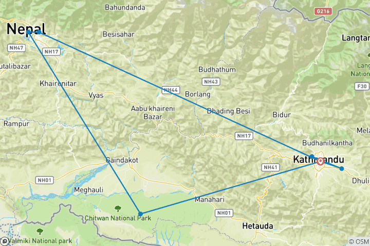 Karte von Luxuriöse Nepal-Routen