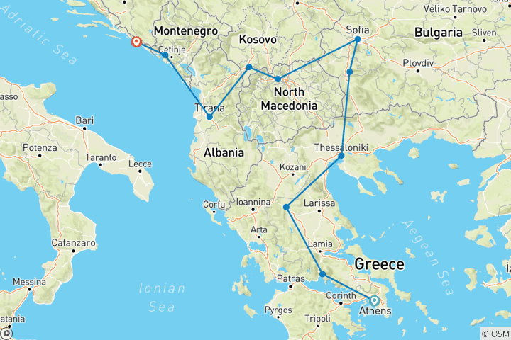 Map of Ancient Greece & Western Balkans - 9 days