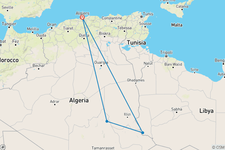 Carte du circuit Découvrez la magie du sud de l'Algérie en 5 jours