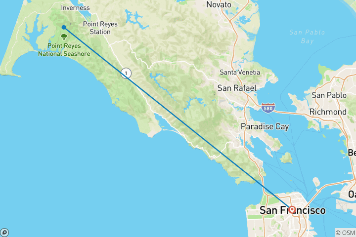 Map of 5 day California Coastlines and Vineyards, Waves and Wine small group tour