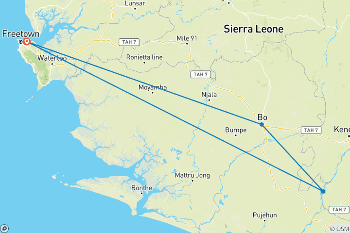 Map of Exploring Sierra Leone’s Untamed Beauty in 7 Days