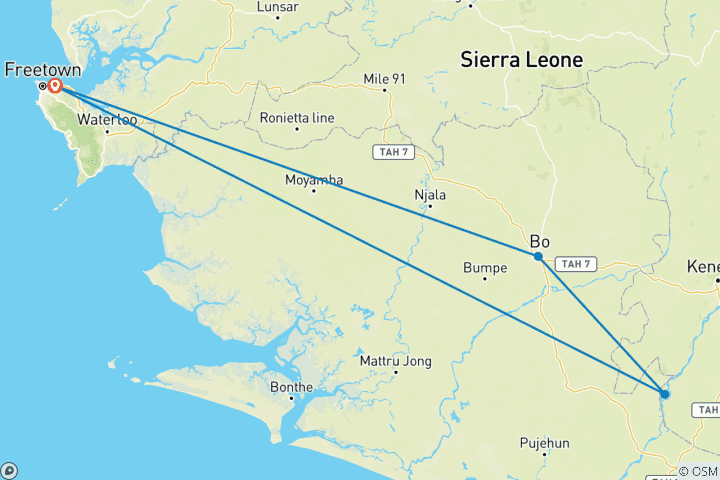 Kaart van Ontdek de ongetemde schoonheid van Sierra Leone in 7 dagen