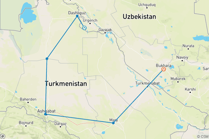Carte du circuit Circuit des merveilles du Turkménistan