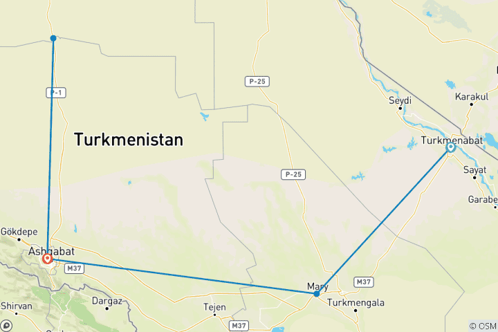 Map of Charming Turkmenistan Tour