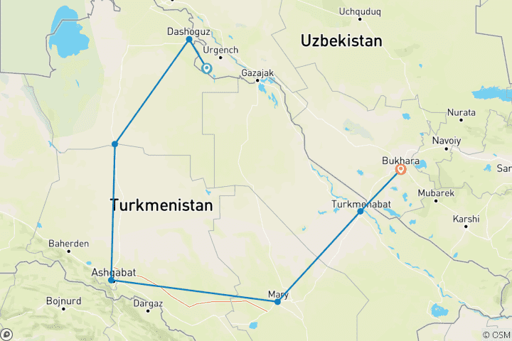 Carte du circuit Circuit culturel au Turkménistan - Circuit privé