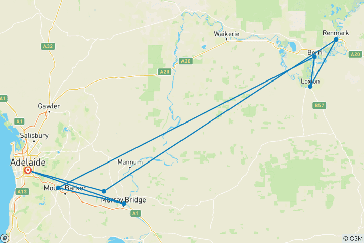 Carte du circuit Australie méridionale Murray River Cruise & Wine (petits groupes, 2026/2027)