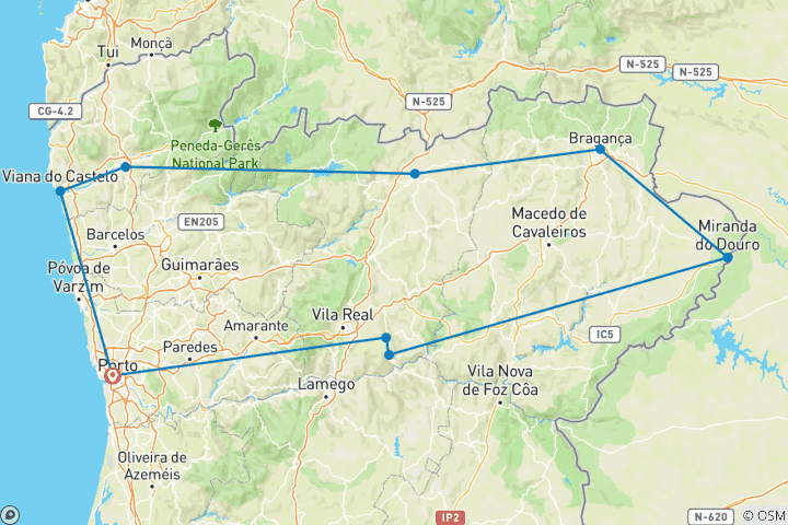 Carte du circuit Le meilleur du nord du Portugal Road Trip