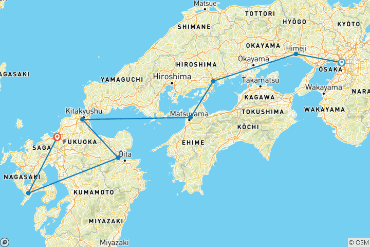 Carte du circuit Aventure au Japon : Kyushu et Shikoku