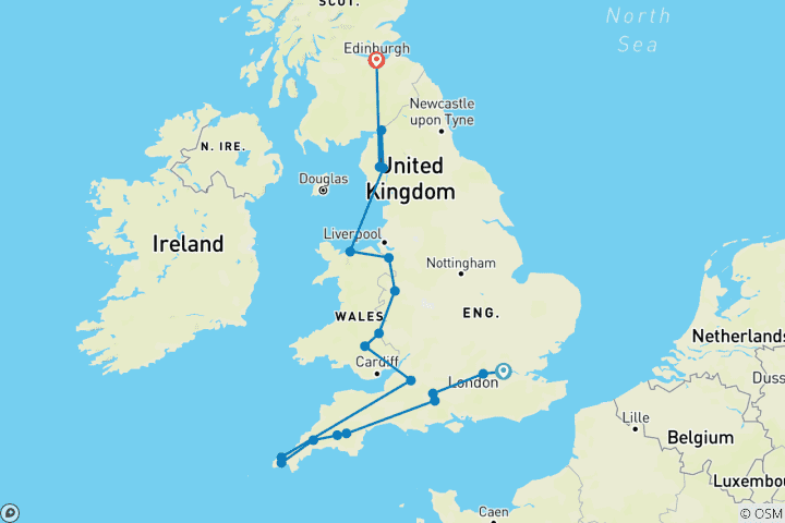Carte du circuit La Grande-Bretagne scénique - 9 jours/8 nuits