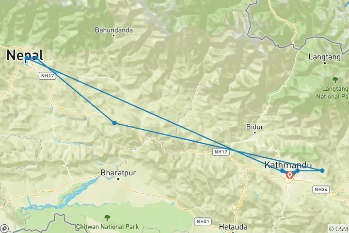 Map of Luxury Nepal Highlights