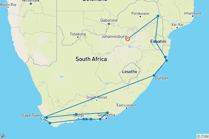 Map of Sea, Safari, South Africa (Without Johannesburg (from 22 December 2025), Air Tax Cape Town To Durban)