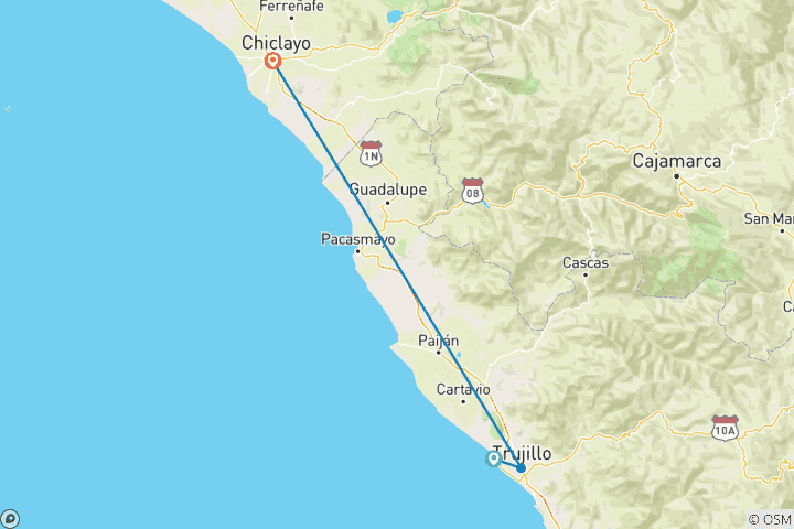 Map of 4-Day Archaeological Peru: Trujillo & Chiclayo