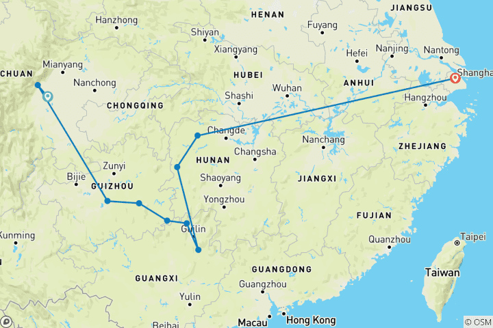 Carte du circuit Découvrir la Chine traditionnelle du Sud