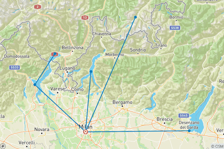 Carte du circuit Lac Majeur, Côme et Garde - 12 jours