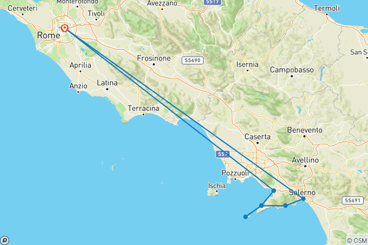 Kaart van Rome, Sorrento en de Amalfikust – 10 dagen