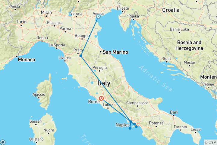Carte du circuit De Venise à Florence, Naples et Rome (4 étoiles et plus) - 11 jours