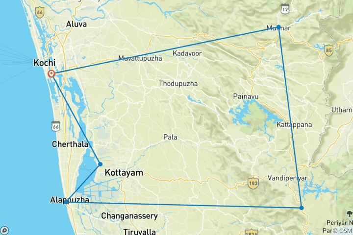Karte von Kerala auf einen Blick