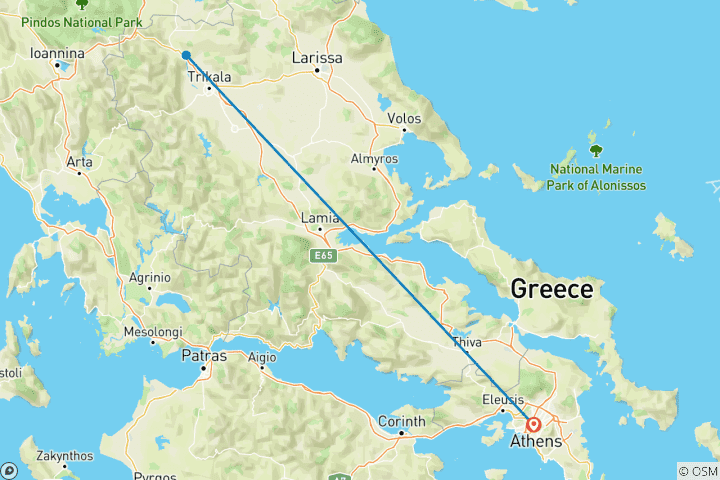 Kaart van Meteora Tweedaagse Tour in kleine groep vanuit Athene