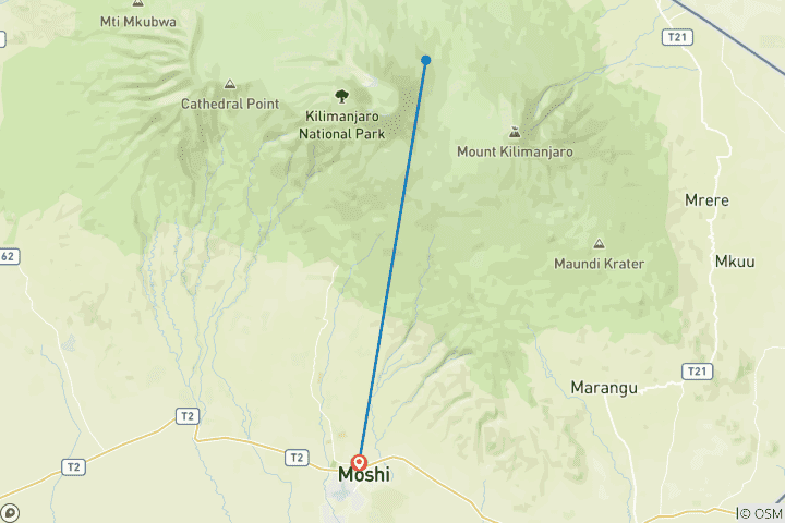 Map of KILIMANJARO BIKE MARANGU ROUTE VIA KILEMA ROUTE 5 DAYS