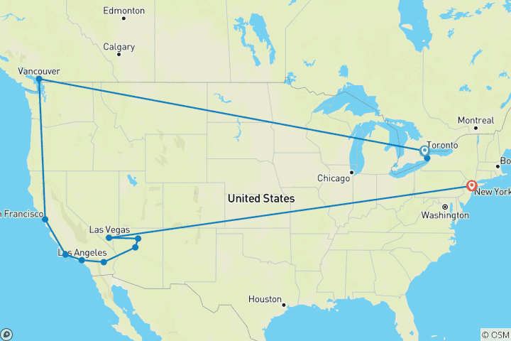 Map of USA & Canada: Niagara Falls, Road Tour views & NYC Vibes