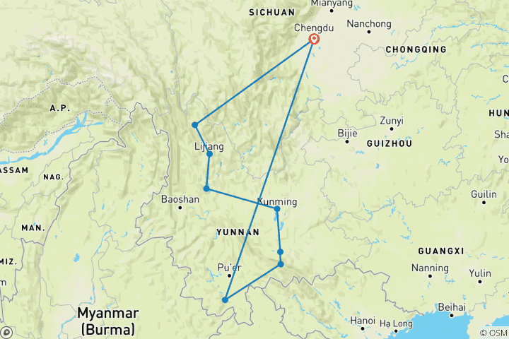 Carte du circuit Chine - La mosaïque de traditions du Yunnan