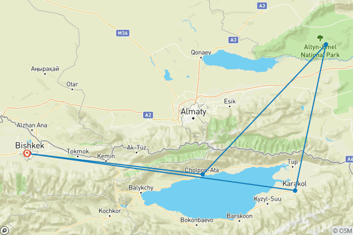 Carte du circuit Trekking dans les montagnes sauvages du Tian Shan au Kirghizstan & Jeux mondiaux des nomades 2026