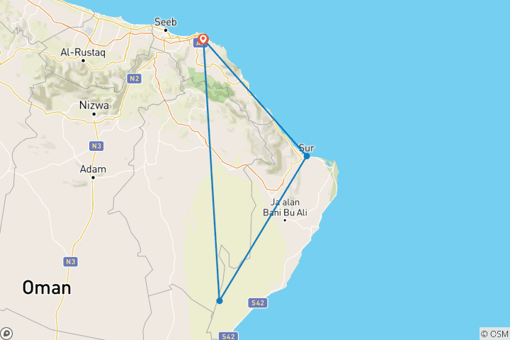 Carte du circuit Circuit privé de 3 jours à Oman, départ quotidien et voiture exclusive