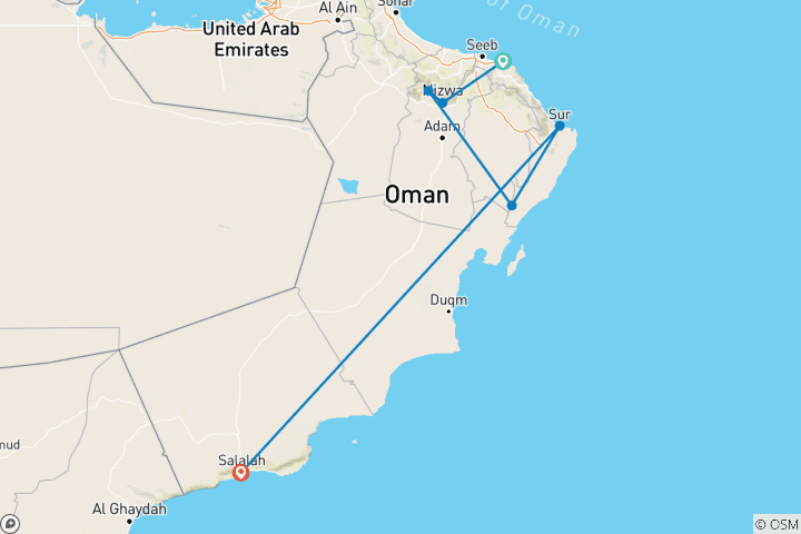 Carte du circuit Circuit privé personnalisé de 12 jours à Oman avec horaires flexibles, départ quotidien