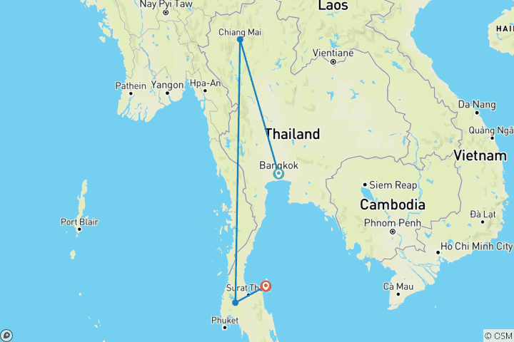 Carte du circuit La Thaïlande intemporelle - des temples aux plages en passant par la jungle