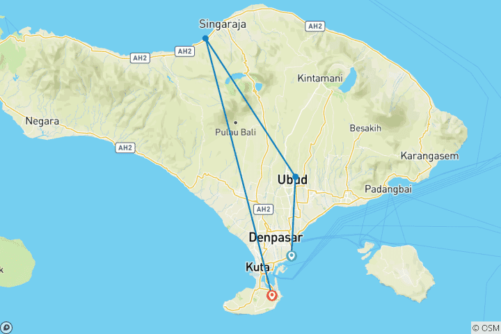Carte du circuit Découverte de Bali en 13 jours : Découvrez la magie de Sanur, Ubud, Lovina et Nusa Dua