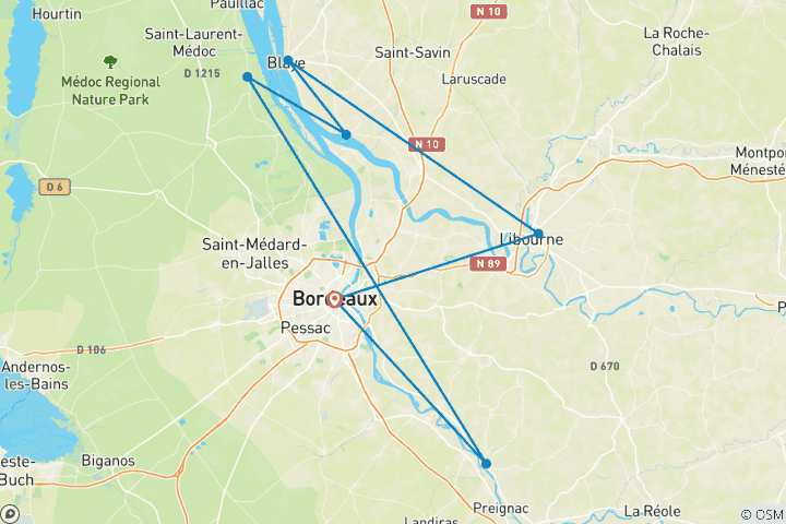 Carte du circuit Le goût de Bordeaux (croisière viticole) 2025